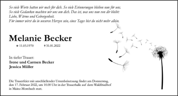Traueranzeige von Melanie Becker von vrm-trauer AZ Mainz
