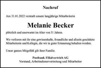 Traueranzeige von Melanie Becker von vrm-trauer AZ Mainz
