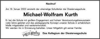 Traueranzeige von Michael-Wolfram Kurth von vrm-trauer Wiesbadener Kurier