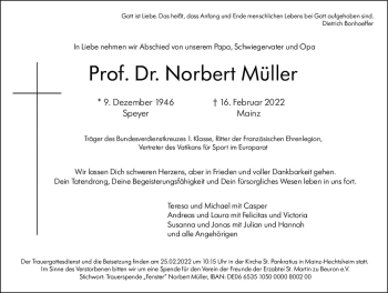 Traueranzeige von Norbert Müller von vrm-trauer AZ Mainz