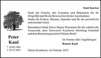 Traueranzeige von Peter Kaul von vrm-trauer AZ Mainz