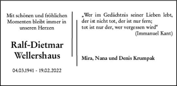 Traueranzeige von Ralf-Dietmar Wellershaus von vrm-trauer AZ Mainz