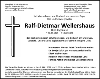 Traueranzeige von Ralf-Dietmar Wellershaus von vrm-trauer AZ Mainz