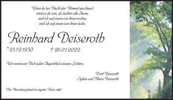 Traueranzeige von Reinhard Deiseroth von vrm-trauer Wiesbadener Kurier
