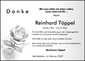 Traueranzeige von Reinhard Töppel von vrm-trauer Odenwälder Echo