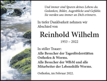 Traueranzeige von Reinhold Wilhelm von vrm-trauer Wormser Zeitung