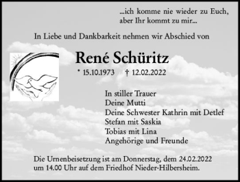 Traueranzeige von Rene Schüritz von vrm-trauer Allgemeine  Zeitung Ingelheim-Bingen