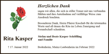 Traueranzeige von Rita Kasper von vrm-trauer AZ Mainz