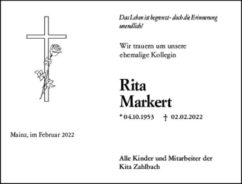 Traueranzeige von Rita Markert von vrm-trauer AZ Mainz