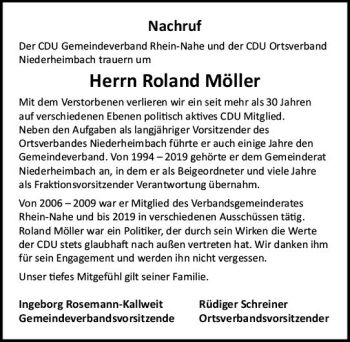 Traueranzeige von Roland Möller von vrm-trauer Allgemeine  Zeitung Ingelheim-Bingen