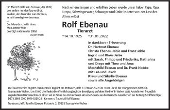Traueranzeige von Rolf Ebenau von vrm-trauer Wiesbadener Kurier