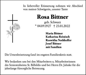 Traueranzeige von Rosa Bittner von vrm-trauer AZ Mainz