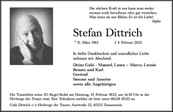Traueranzeige von Stefan Dittrich von vrm-trauer Wiesbadener Kurier