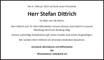 Traueranzeige von Stefan Dittrich von vrm-trauer Wiesbadener Kurier
