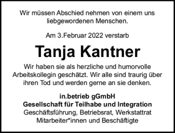 Traueranzeige von Tanja Kantner von vrm-trauer AZ Mainz