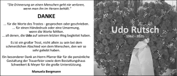 Traueranzeige von Udo Rutsch von vrm-trauer Odenwälder Echo