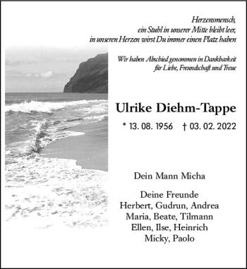 Traueranzeige von Ulrike Diehm-Tappe von vrm-trauer Darmstädter Echo