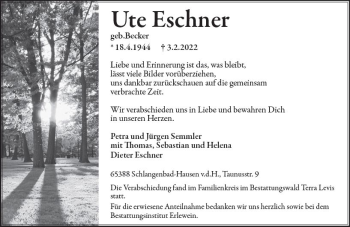 Traueranzeige von Ute Eschner von vrm-trauer WK-UTA
