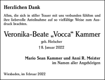 Traueranzeige von Veronika-Beate Kammer von vrm-trauer Wiesbadener Kurier