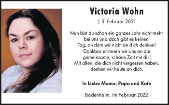 Traueranzeige von Victoria Wohn von vrm-trauer AZ Mainz