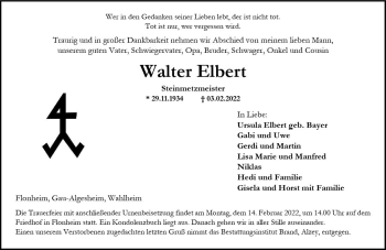 Traueranzeige von Walter Elbert von vrm-trauer Allgemeine Zeitung Alzey