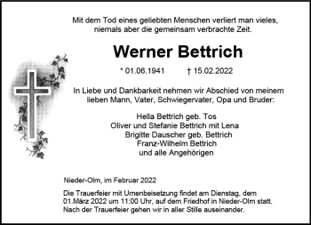 Traueranzeige von Werner Bettrich von vrm-trauer AZ Mainz