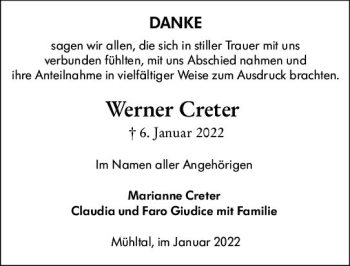 Traueranzeige von Werner Creter von vrm-trauer Darmstädter Echo