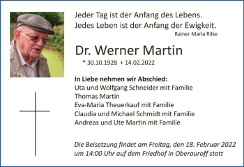 Traueranzeige von Werner Martin von vrm-trauer Idsteiner Zeitung