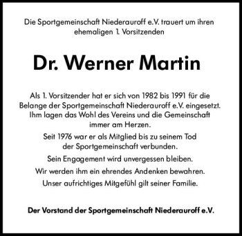 Traueranzeige von Werner Martin von vrm-trauer Idsteiner Zeitung