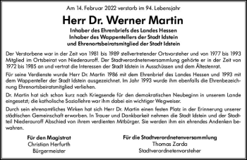 Traueranzeige von Werner Martin von vrm-trauer Idsteiner Zeitung