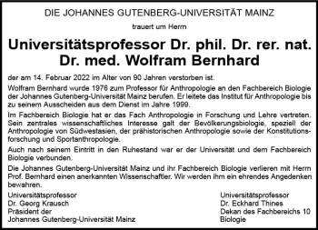 Traueranzeige von Wolfram Bernhard von vrm-trauer AZ Mainz