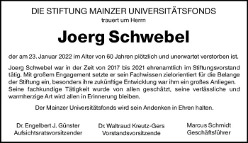 Traueranzeige von Joerg Schwebel von vrm-trauer AZ Mainz