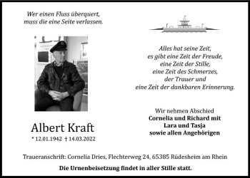 Traueranzeige von Albert Kraft von vrm-trauer Rheingau