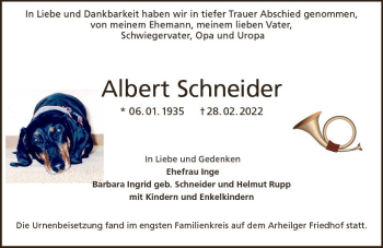 Traueranzeige von Albert Schneider von vrm-trauer Darmstädter Echo