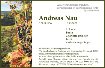 Traueranzeige von Andreas Nau von vrm-trauer AZ Mainz