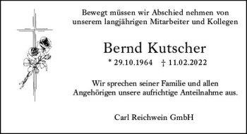 Traueranzeige von Bernd Kutscher von vrm-trauer Wiesbadener Kurier
