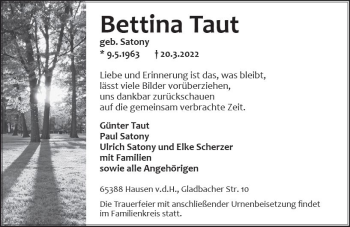 Traueranzeige von Bettina Taut von vrm-trauer Wiesbadener Kurier