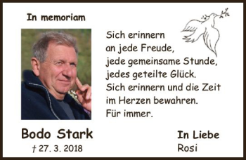 Traueranzeige von Bodo Stark von vrm-trauer AZ Mainz