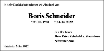 Traueranzeige von Boris Schneider von vrm-trauer Idsteiner Zeitung