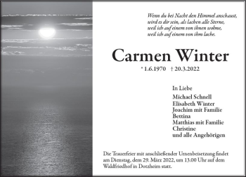 Traueranzeige von Carmen Winter von vrm-trauer Wiesbadener Kurier