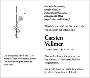 Traueranzeige von Carsten Vellmer von vrm-trauer Wiesbadener Kurier