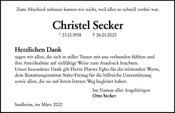 Traueranzeige von Christel Secker von vrm-trauer AZ Mainz