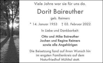 Traueranzeige von Dorit Baireuther von vrm-trauer Darmstädter Echo