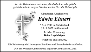Traueranzeige von Edwin Ehnert von vrm-trauer Odenwälder Echo