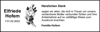 Traueranzeige von Elfriede Hofem von vrm-trauer AZ Mainz