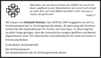 Traueranzeige von Elisabeth Reichert von vrm-trauer Idsteiner Zeitung