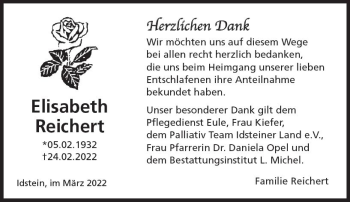 Traueranzeige von Elisabeth Reichert von vrm-trauer Idsteiner Zeitung