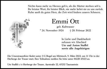 Traueranzeige von Emmi Ott von vrm-trauer Wiesbadener Kurier