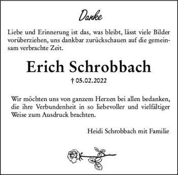 Traueranzeige von Erich Schrobbach von vrm-trauer Wiesbadener Kurier