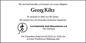 Traueranzeige von Georg Kiltz von vrm-trauer Rüsselsheimer Echo / MainSpitze